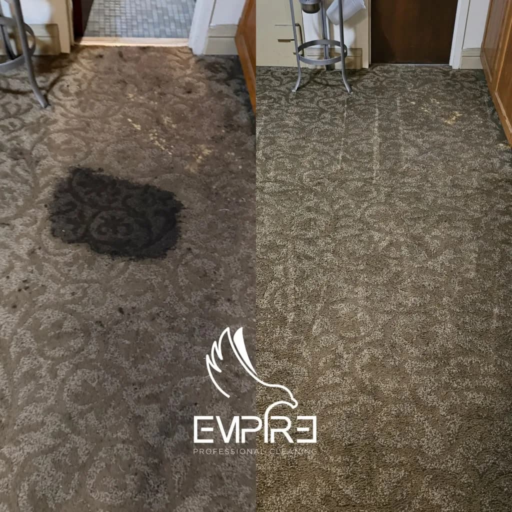 Before and after commercial carpet stain removal by Empire