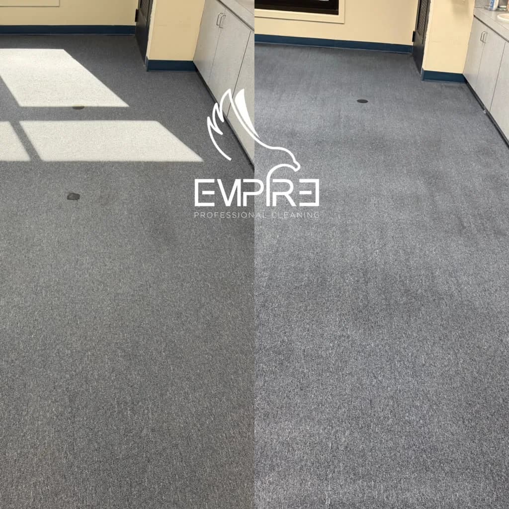 Before and after commercial carpet cleaning at a school by Empire