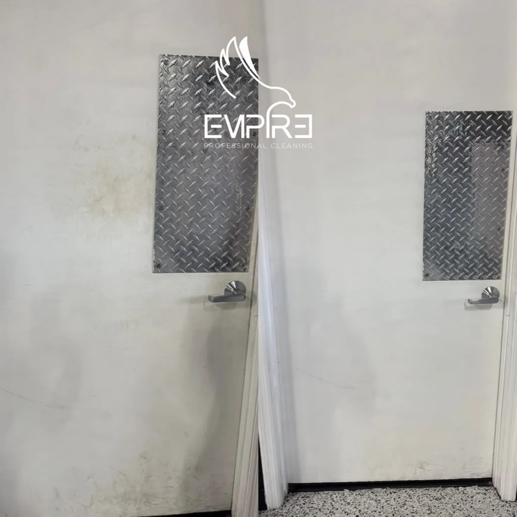 Before and after door push plate cleaning by Empire