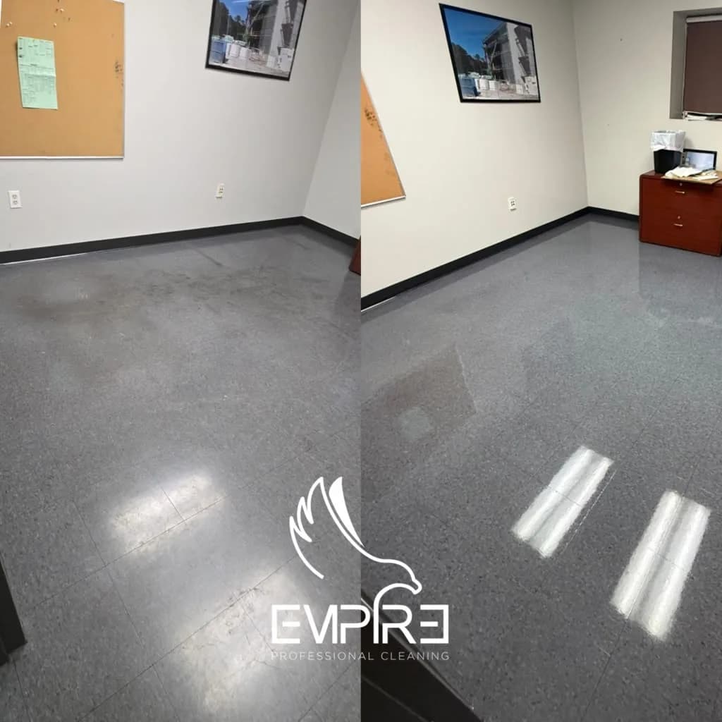Before and after office floor strip and wax by Empire