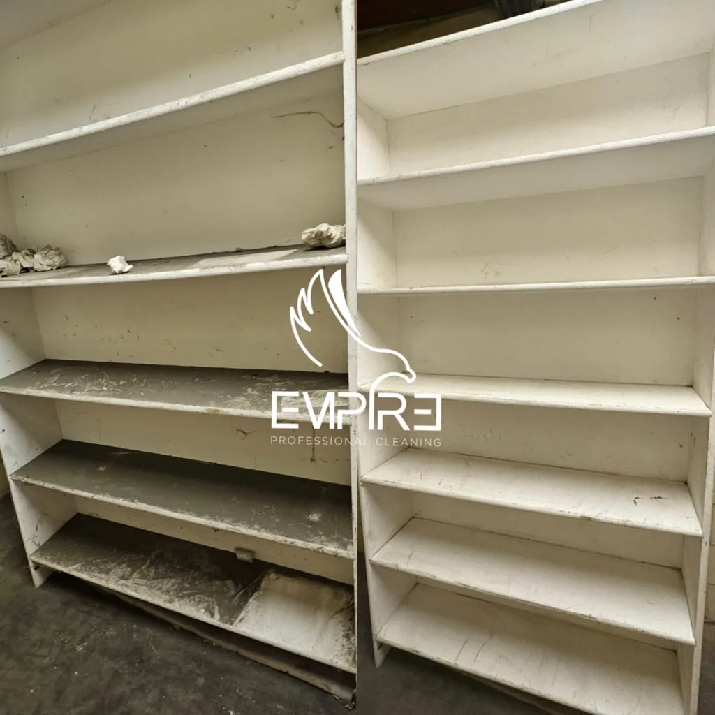 Before and after storage shelves deep cleaning by Empire